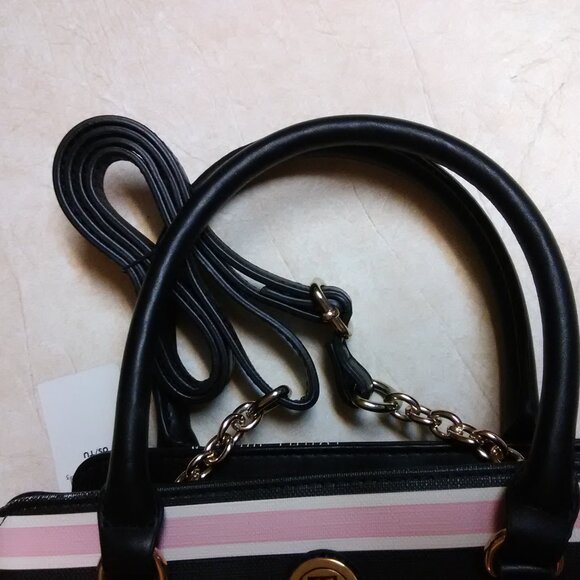 Tommy Hilfiger pink & black & cream ? striped handbag NEW NWT - Picture 7 of 16